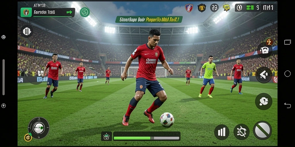 Tampilan gameplay menakjubkan dari ATM138 saat pertandingan sepak bola.