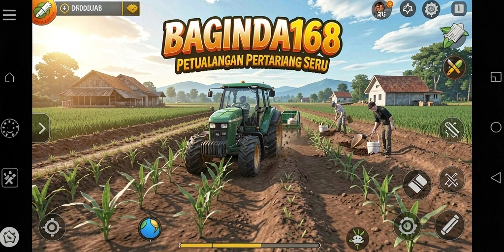Tampilan gameplay <strong>BAGINDA168</strong> saat bertani di ladang yang indah.