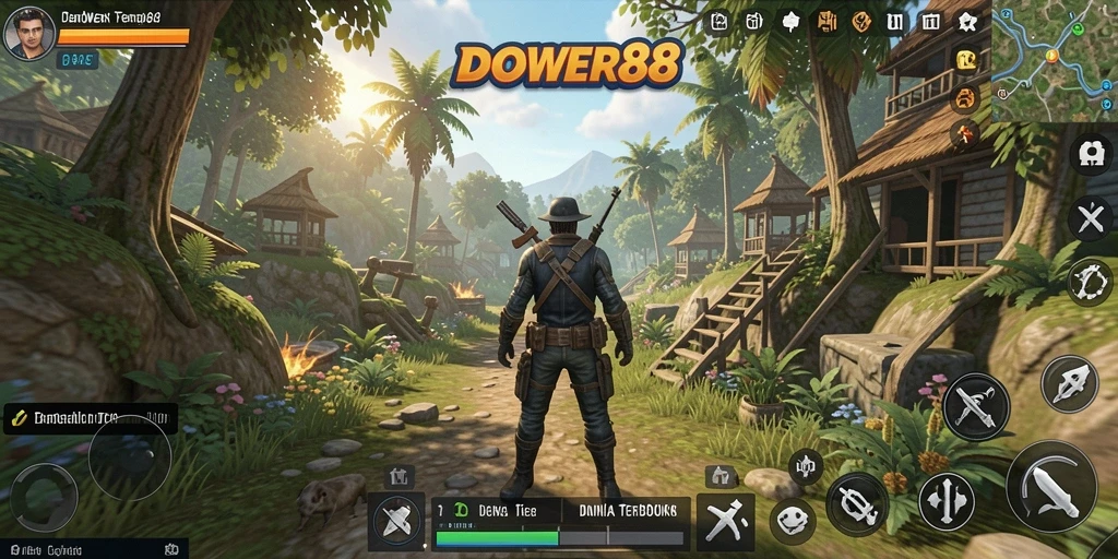 Screenshot DOWER88 menunjukkan pemain menjelajahi dunia terbuka yang luas.