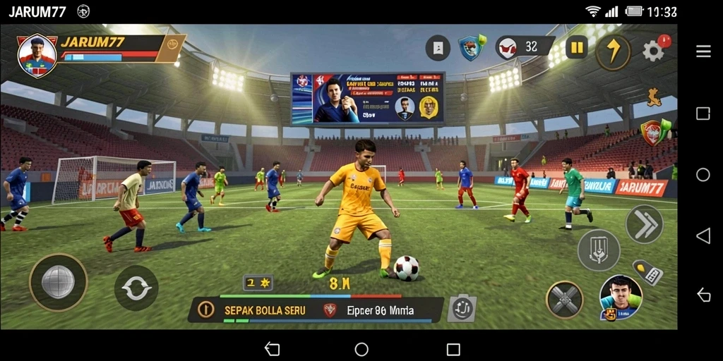 Tangkapan layar menunjukkan aksi sengit dalam permainan sepak bola JARUM77.
