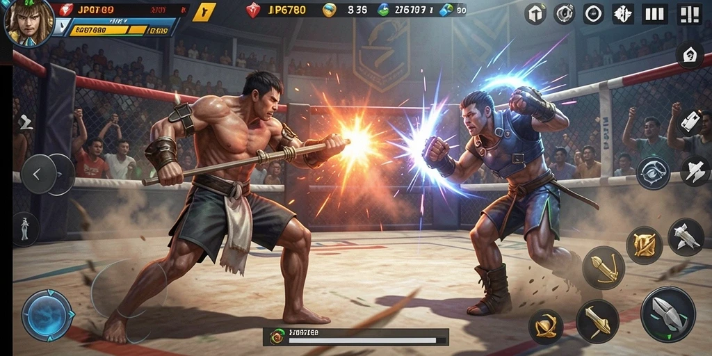 Gameplay mendebarkan dalam JP6789 saat karakter bertarung di arena.