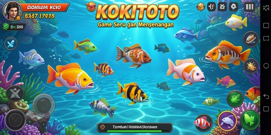 Tampilan gameplay seru dalam KOKITOTO dengan aksi menembak ikan.