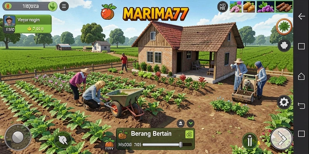 Tangkapan layar utama <strong>MARIMA77</strong> menampilkan keseruan gameplay bertani.