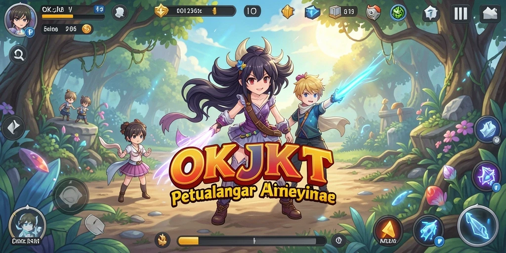 Tampilan gameplay menarik dari OKJKT dengan karakter anime yang beraksi.