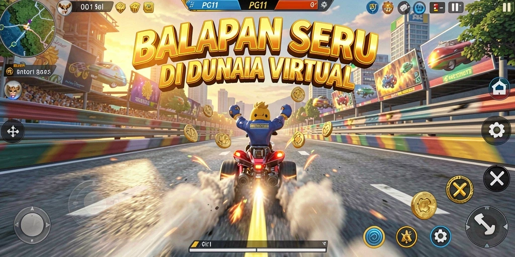 Screenshot PG11 menampilkan aksi balapan yang mendebarkan dan mobil canggih.