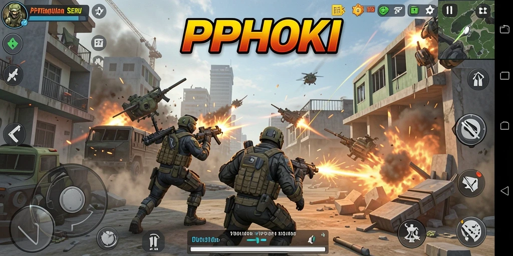Screenshot menunjukkan aksi intens di PPHOKI dengan gameplay TPS.