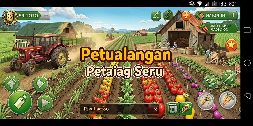Tampilan gameplay SRITOTO saat bercocok tanam di kebun.