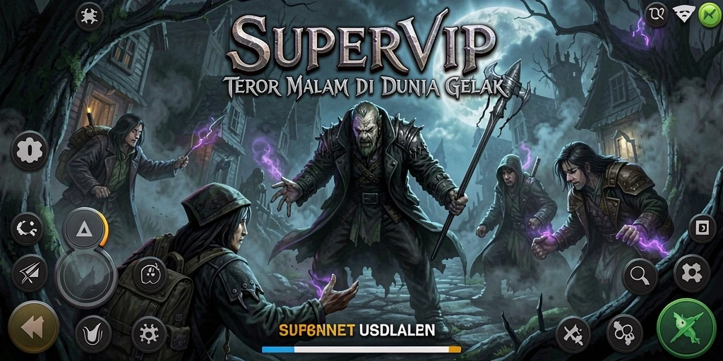 Screenshot gameplay SUPERVIP yang menampilkan suasana horor yang mencekam.